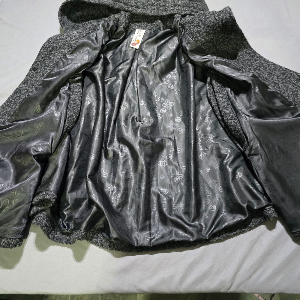 Vintage Artka Crazy In Life Grey Hooded Embroidered Cape Cloak Poncho Coat - Picture 9 of 11